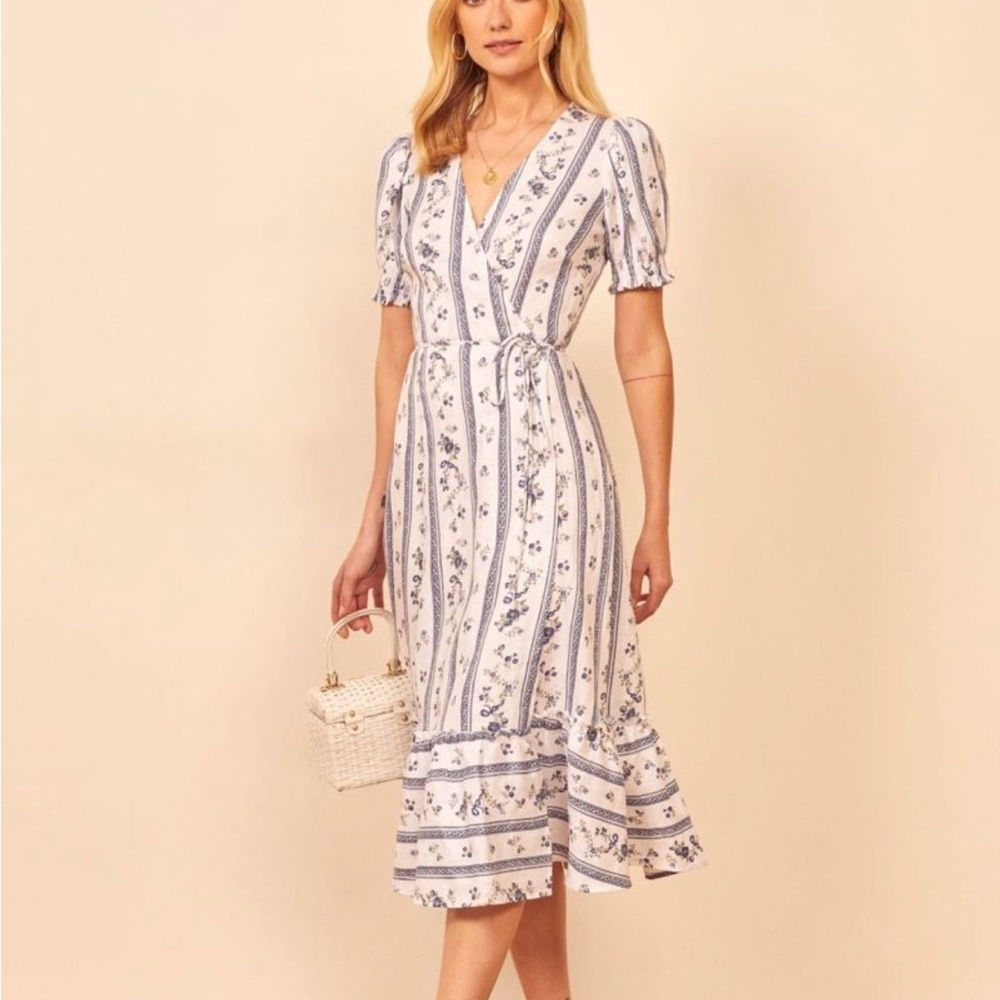 Reformation Veronika Midi Linen Wrap Dress